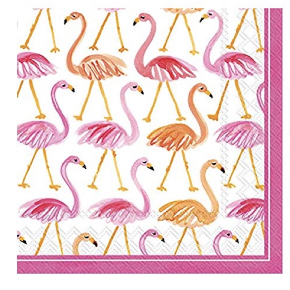 Rosanne Beck Flamingo Rose Garden Cocktail Beverage Paper Napkins, 40 ct